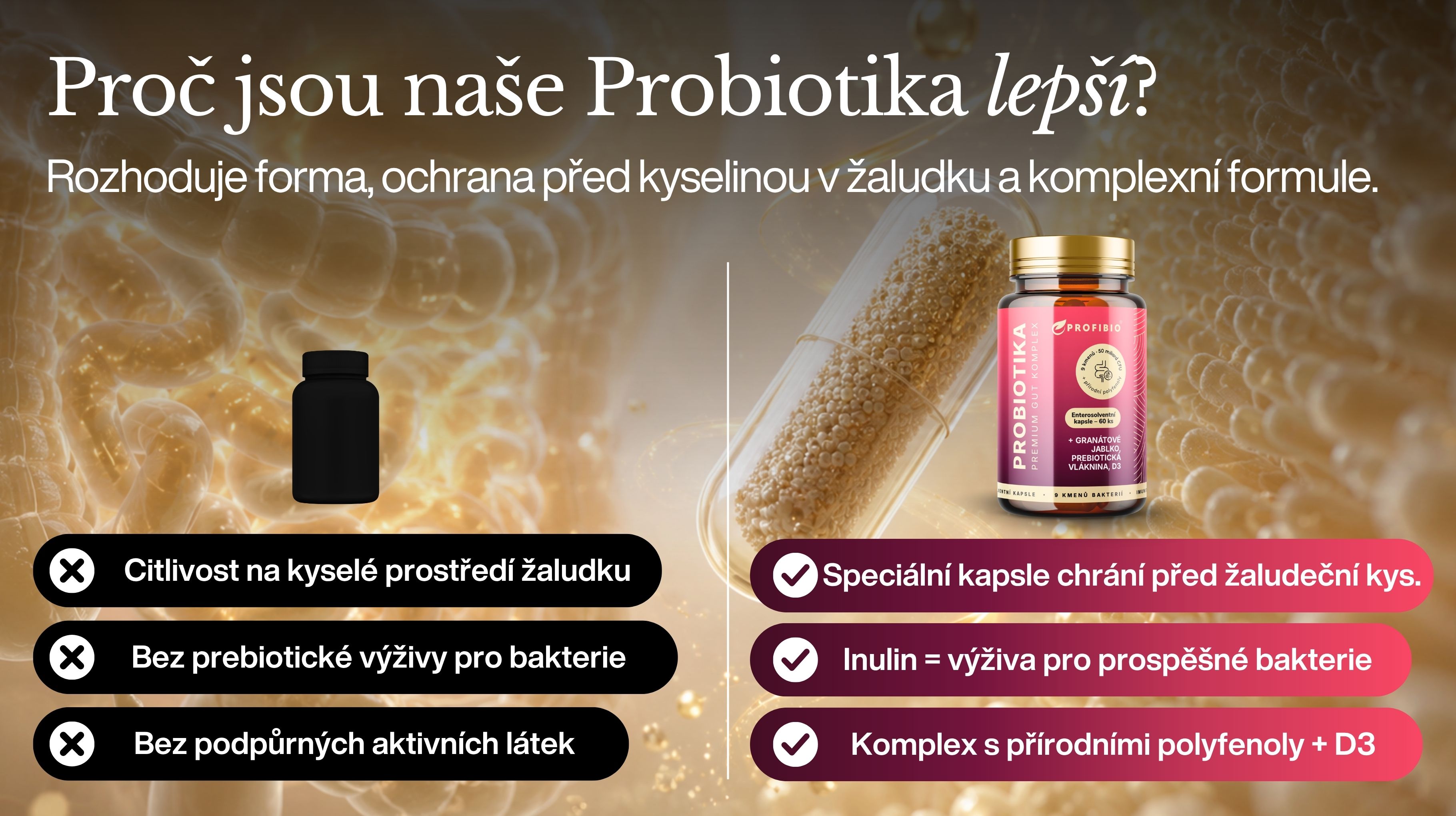 PREMIUM Probiotika GUT KOMPLEX 50 miliard CFU + granátové jablko, prebiotická vláknina, vitamín D3, 60 enterosolventních kapslí (ochrana před žaludeční kyselinou a uvolnění ve střevech) -6
